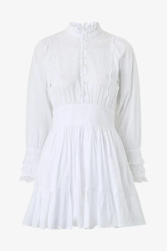 Vit bomullsklänning 2026 med lång ärm från byTiMo för dam