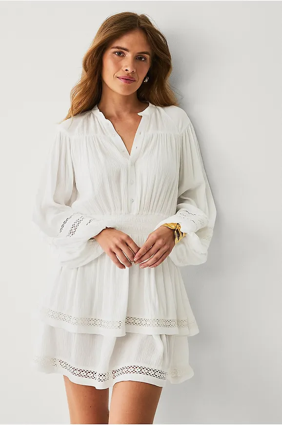 Vit bomullsklänning 2026 med knappar från Ellos Collection för dam